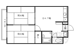 ハピネス桂 2階2DKの間取り