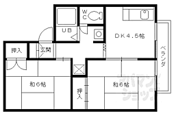 京都地下鉄東西線 太秦天神川駅 徒歩9分の賃貸アパート 1階2DKの間取り