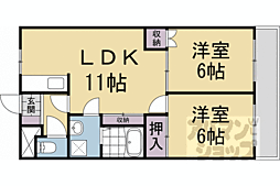 プリベール上桂 2LDKの間取図画像