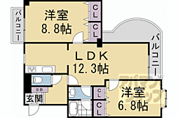 ランブラス桂川 2LDKの間取図画像