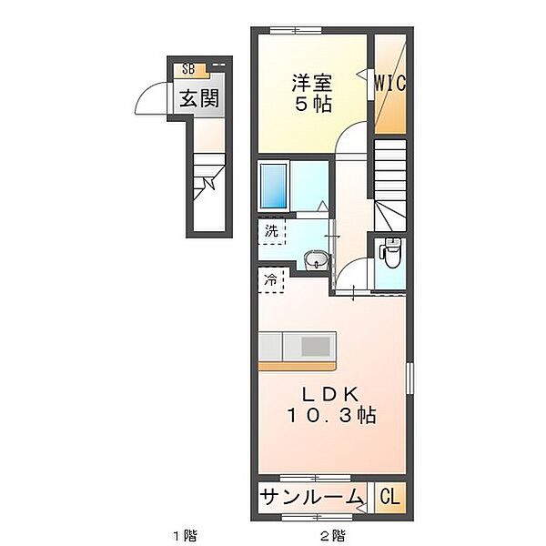 ピースコート 201｜三重県津市城山3丁目(賃貸アパート1LDK・2階・44.32㎡)の写真 その2