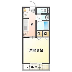 グランメールオオカワ 1Kの間取図画像