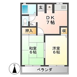 ラフィーネ南郊B 2DKの間取図画像