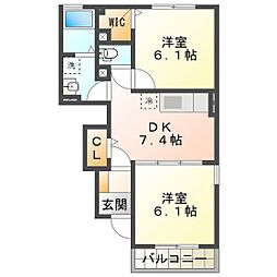カーサ　セレーナ 1階2DKの間取り