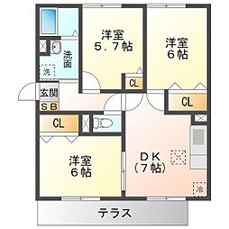 サーフサイドサンシャインN棟 3DKの間取図画像