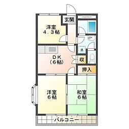 クィーンズ・コートC棟 3DKの間取図画像