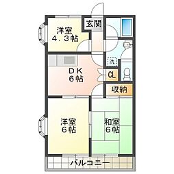 ダイアナポリス鳥居パート2 3DKの間取図画像