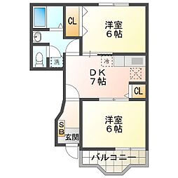 ミドルアーティクル 2DKの間取図画像