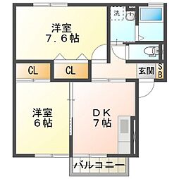 カサベルテA 2DKの間取図画像