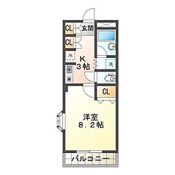 ルナール 1Kの間取図画像