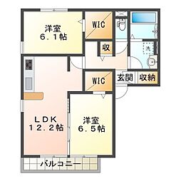 アルカディアジンA 2SLDKの間取図画像