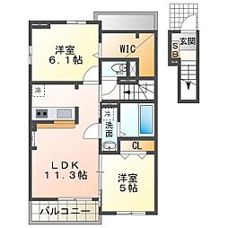 ペジーブルなかのB 2LDKの間取図画像