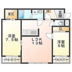 ルシール 2LDKの間取図画像