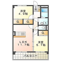 プリリアンスTAKEKOSHI 2LDKの間取図画像