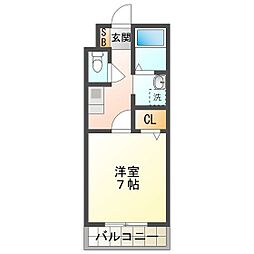 あかつき苑ハイツ2 1Kの間取図画像