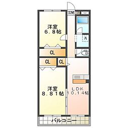 キャッスルヒルズ 4階2LDKの間取り
