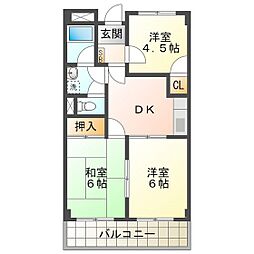 ルミエール八幡 3DKの間取図画像
