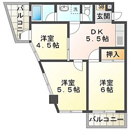 下田ビル 2階3DKの間取り