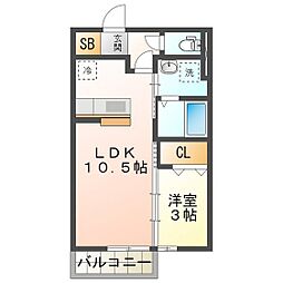 クレスト菰野 2階1LDKの間取り