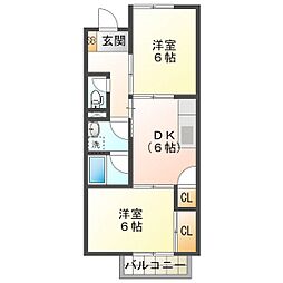 クレール三滝台 2DKの間取図画像