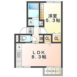 アパンションエクセル 1階1LDKの間取り