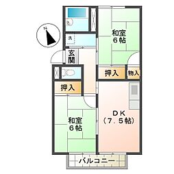 プレジール三宅A 2DKの間取図画像