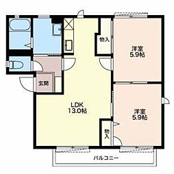 リセル 1階2LDKの間取り