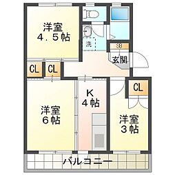 ビレッジハウス笹川21号棟 3階3Kの間取り