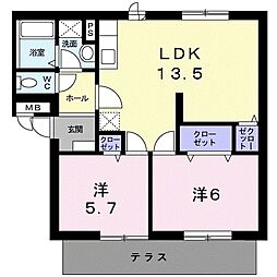 アドバンスＢ 1階2LDKの間取り