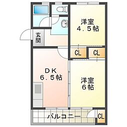 ビレッジハウス笹川10棟 2DKの間取図画像