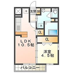 タウンコート堀木 1LDKの間取図画像