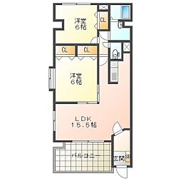 エスポワール2 2LDKの間取図画像