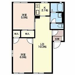 ミニオン・フラッツB 2LDKの間取図画像