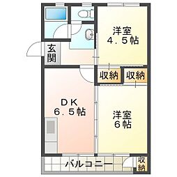ビレッジハウス笹川35棟 2DKの間取図画像