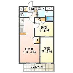willDo四日市鵜の森 2LDKの間取図画像