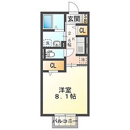 アズール 1Kの間取図画像