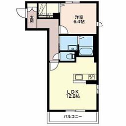カルチェ・ジュネ 1LDKの間取図画像