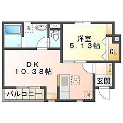 リーブルファイン日永 1LDKの間取図画像
