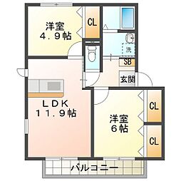 アヴィオン 2LDKの間取図画像