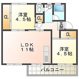 ビレッジハウス笹川6棟 2LDKの間取図画像