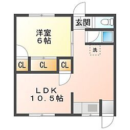 ハーベスト四日市 1LDKの間取図画像
