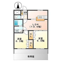 ロイヤル　ラ　ファミーユA棟 1階2LDKの間取り