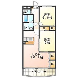 マッシモグローリア 4階2LDKの間取り