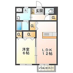 フラワーピーチパートIII 1階1LDKの間取り