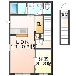 ＲＡＭＢＬＥ　Ａ棟 2階1LDKの間取り
