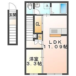 ＲＡＭＢＬＥ　Ａ棟 2階1LDKの間取り
