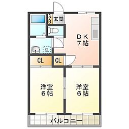 ライブタウンパレス 2階2DKの間取り