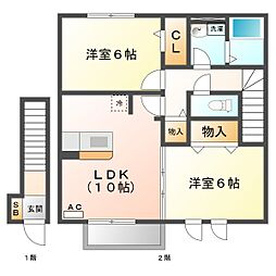 Ｇｒａｃｅ　Ａｖｅｎｕｅ　旭が丘 2階2LDKの間取り