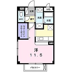 グリーンヒルズＢ棟 1階ワンルームの間取り