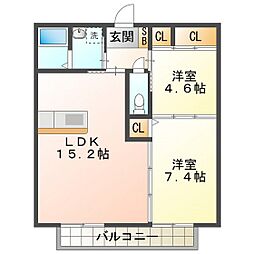 グランヴェルデ 2LDKの間取図画像